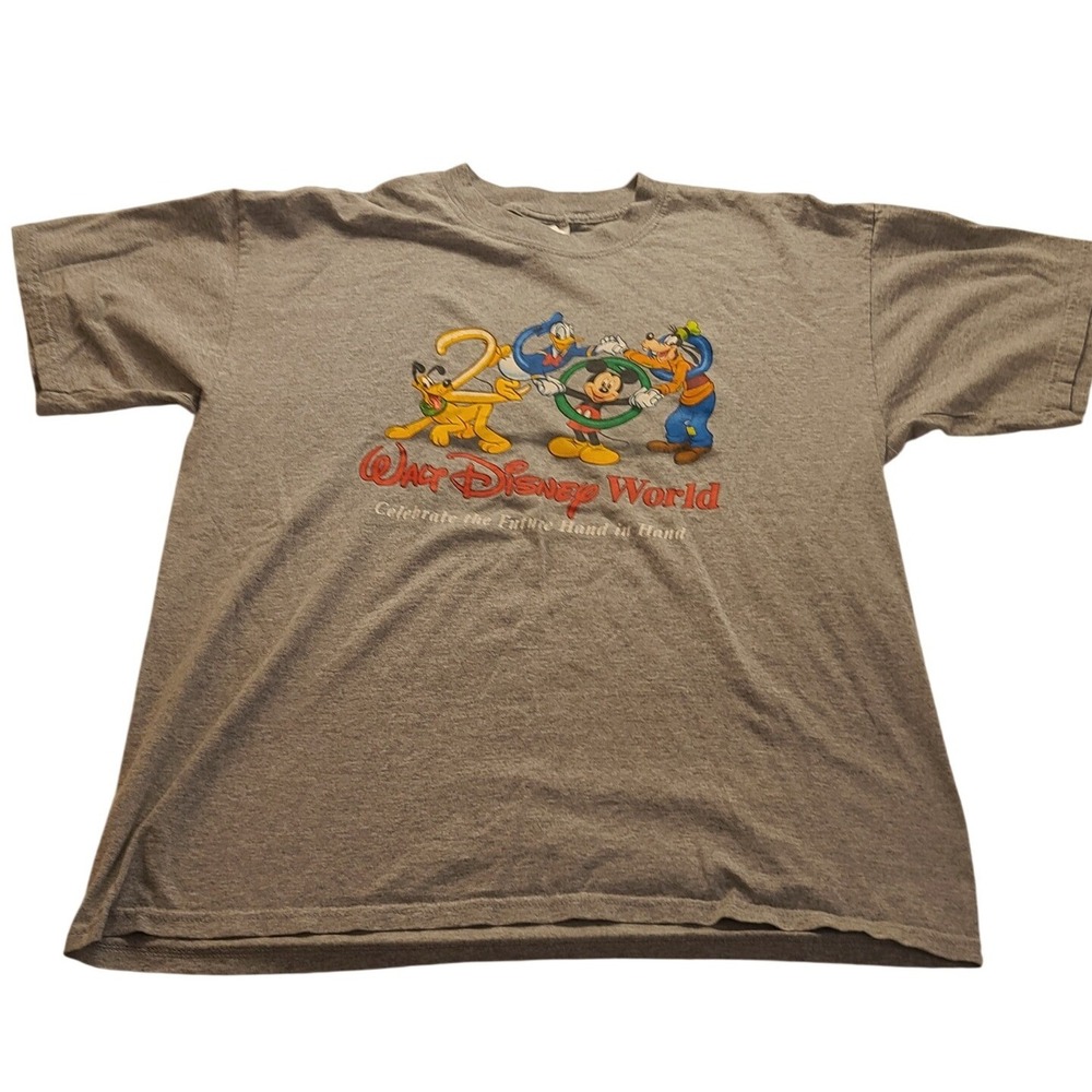 Walt Disney World Mickey Donald Goofy Graphic T-Shirt Gray Mens Large Casual